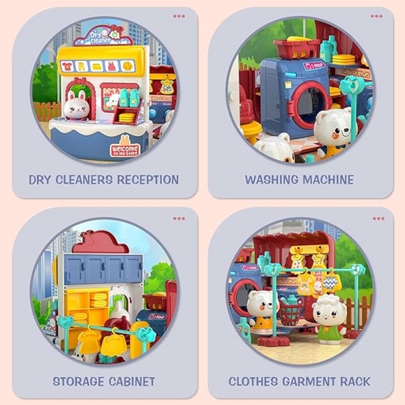 Large family laundry Kids Toddlers Pretend Play Toy, 57 Pcs Role-play Playsets - Picture 3 of 8